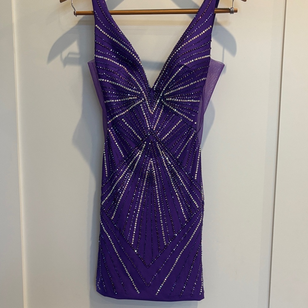 Glamorous Purple Beaded Mini Dress